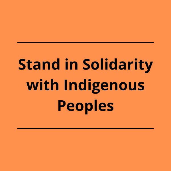 orange background with text Stand in Solidarity with Indigenous Peoples